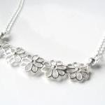Necklace Sterling Silver Flowers Bar Dainty Chain..