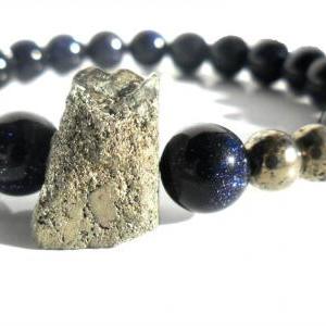 Pyrite And Blue Sunstone Bracelet / Stone Bracelet..