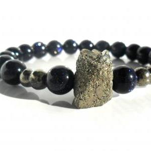 Pyrite And Blue Sunstone Bracelet / Stone Bracelet..