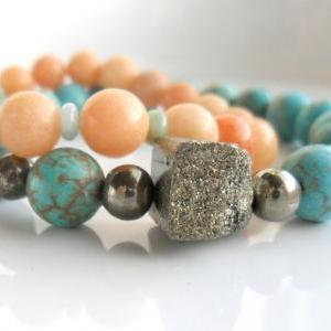 Pyrite And Turquoise Magnesite Bracelet / Stone..