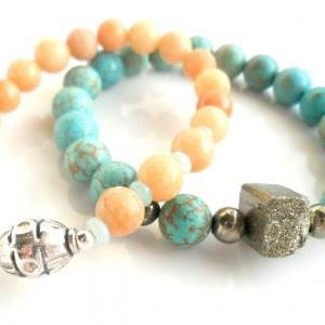Pyrite And Turquoise Magnesite Bracelet / Stone..