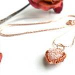 Simple Rose Gold Necklace, Rose Quartz Wrapped..