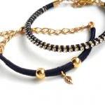 Friendship Bracelets Navy Blue Hand Woven In Silk..
