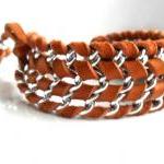 Leather Chain Chevron Bracelet Deerskin Chain Cuff