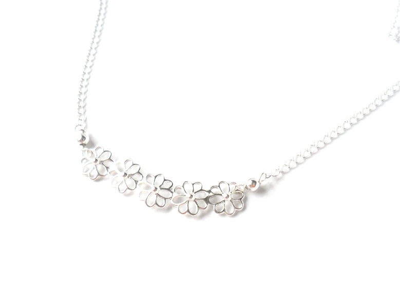 Necklace Sterling Silver Flowers Bar Dainty Chain Simple Everyday Necklace